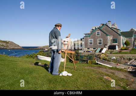 Maine: Monhegan Island artist painting Stock Photo