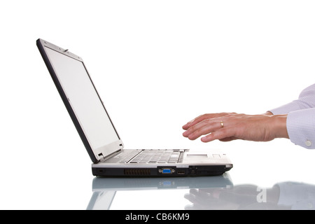 businessman hands start working with a laptop Stock Photo