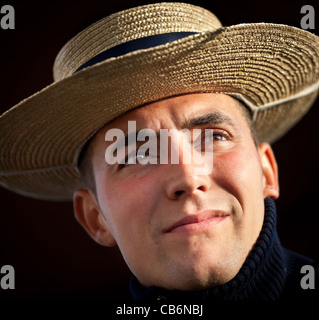 Portrait of a young gondolier, Venice, Veneto, Italy Stock Photo