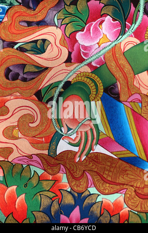 Green Tara thangka, hand detail. Nepal