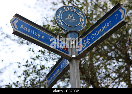 National Cycle Network sign showing routes to Aberfoyle and Callander in Scotland Stock Photo