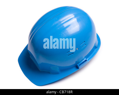 construction helmet isolated on white background, selective focus on center of photo Stock Photo