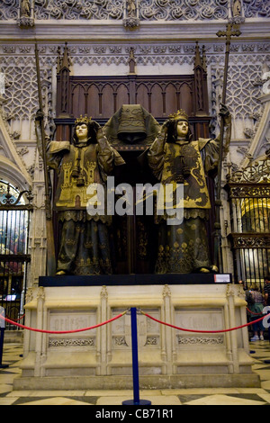 Tomb of Christopher Columbus & the interior of Seville Cathedral. Sevilla, Spain. Stock Photo