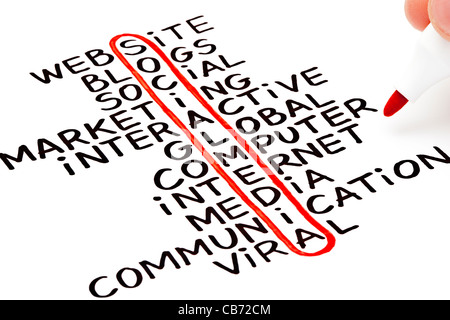 Social Media highlighted with red marker in a handwritten chart Stock Photo