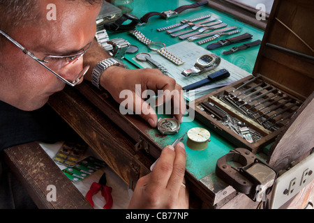 Clock-piece repairman, Havana (La Habana), Cuba Stock Photo