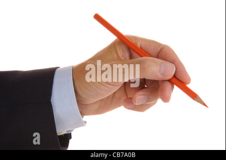 red pencil in business hand Stock Photo