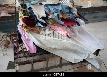 Balconies with drying wash, Havana (La Habana), Cuba Stock Photo