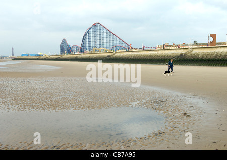 South Shore beach and Big One roller coaster,Blackpool Stock Photo