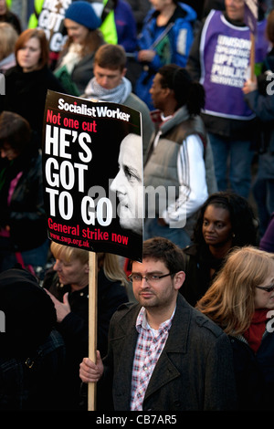 Protesters take part in the N30 Day of Action. Public Sector workers on Strike are pictured taking part in a protest march and Rally in Bristol. Stock Photo