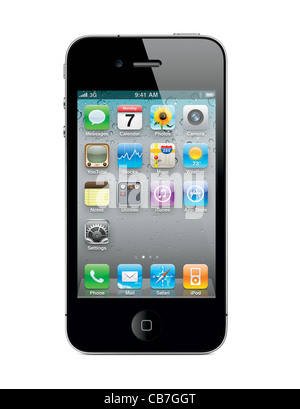 Apple iPhone 4 with desktop icons isolated on white background Stock Photo