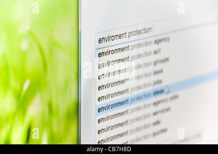 computer browser being used to search for environment protection on internet (copyright of background image belongs to me) Stock Photo