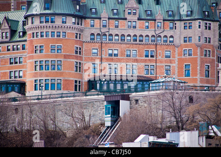 Cable car ride called the 'Funicular' goes from lower to upper city in Quebec City, Quebec, Canada. Stock Photo