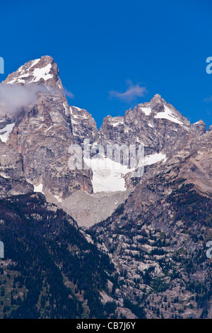 Grand Tetons mountain range in Grand Tetons National Park in Wyoming in early morning light. Stock Photo