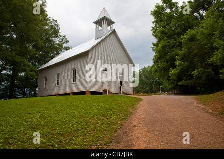 Methodist Church museum and historic site on a rainy day in Cades Cove in the Great Smoky Mountains National Park. Stock Photo