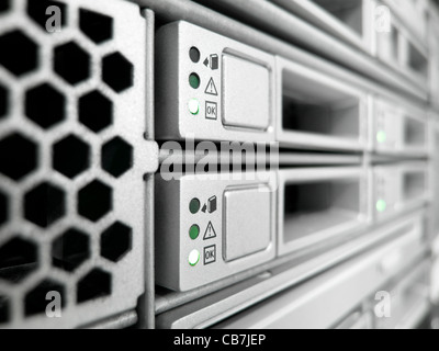 rack of modern corporate servers in new datacenter Stock Photo