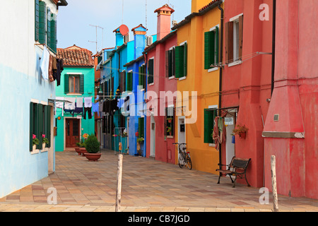 Colourfully painted houses on Burano, Venice, Italy, Europe. Stock Photo