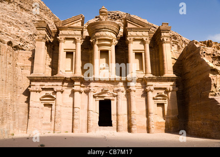 Front of 'The Monastery' at the lost city of Petra in Jordan. Petra was rediscovered in the year 1812. Stock Photo