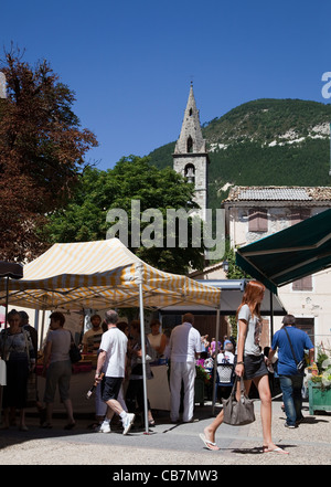 French market on a sunny day in Saint-Andre-les-Alpes, Provence-Alpes-Cote d'Azur, France Stock Photo