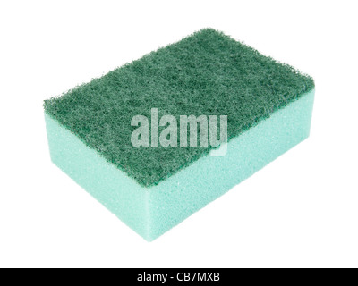 Green kitchen sponge. Isolated on white background. Stock Photo