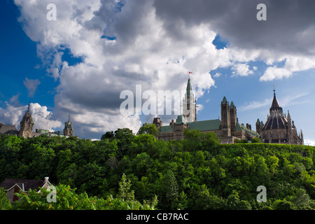 The Canadian Parliament buildings sit atop historical Parliament Hill in Canada's capital city Ottawa. Stock Photo