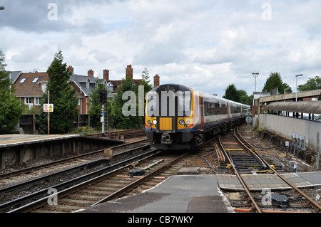 A South West Trains Class 444 electric multiple unit arrives at Brockenhurst station on a London to Weymouth service. Stock Photo