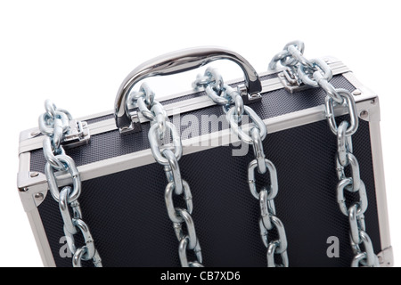 secret business briefcase locked with strong chain (selective focus) Stock Photo