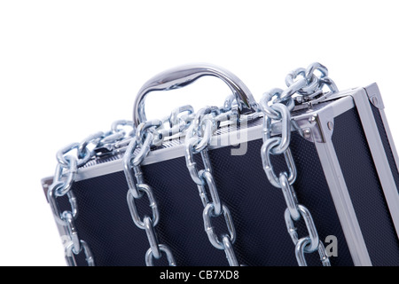 secret business briefcase locked with strong chain (selective focus) Stock Photo