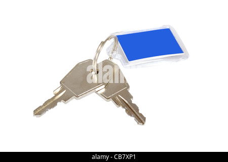 Key ring with two keys isolated over white background Stock Photo