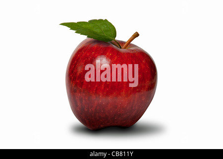 red apple with green leaf isolated on white with clipping Path Stock Photo