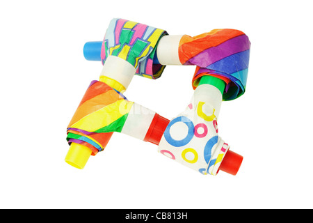 Multicolor party blowers isolated on white background Stock Photo - Alamy
