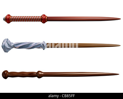 Isolated illustration of three magical wizard wands Stock Photo