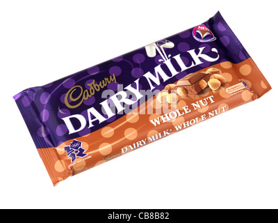 A Bar Of Cadbury's Whole Nut Milk Chocolate On A White Background Stock ...