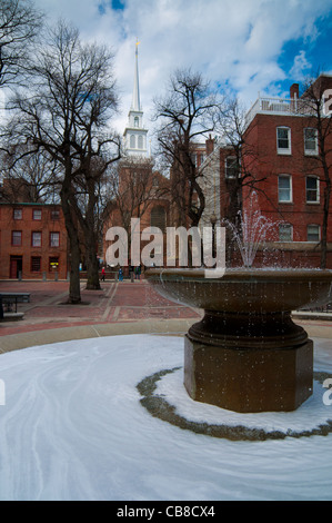 Old North Church And Fountain on Paul Revere Mall, Boston Stock Photo