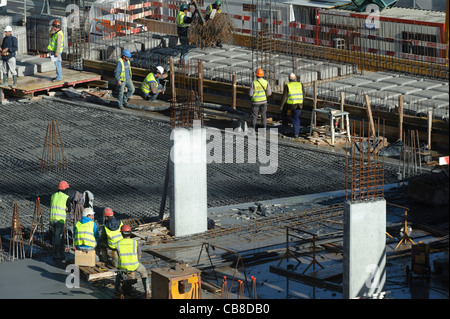 Construction workers at a construction site Stock Photo