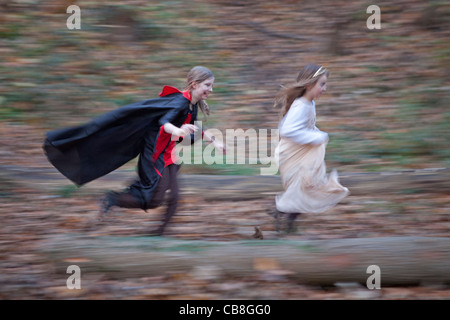 two young girls playing vampire and girl Stock Photo