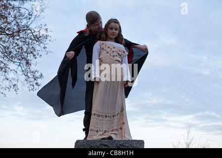 two young girls playing vampire and girl Stock Photo