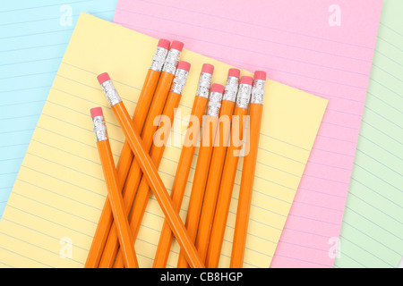 notepaper and pencils close up shot Stock Photo - Alamy