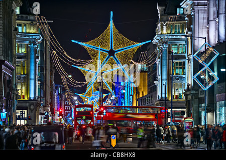 Oxford Street, London, England, UK, with Christmas lights at night Stock Photo