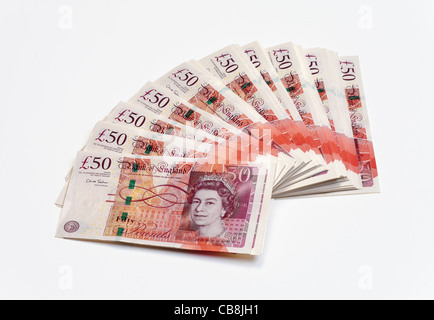 Fan of brand new £50 fifty pound bank notes UK Stock Photo