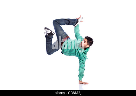 Hip hop dancer showing some movements (isolated on white) Stock Photo