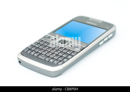 mobile communication device (cell phone) with full qwerty keyboard isolated on white (extremely shallow focus zone) Stock Photo