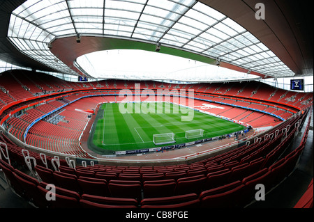 View inside the Emirates Stadium (also known as Ashburton Grove), London. Home of Arsenal Football Club Stock Photo