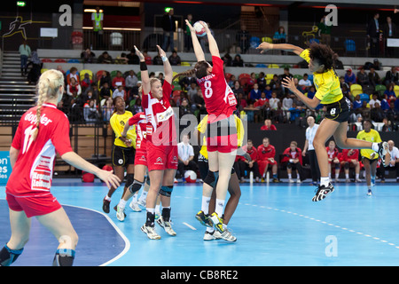 Angola v Austria at the Women's London Handball Cup. Held at the Handball Arena, UK. Stock Photo