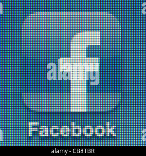 Macro shot of Facebook logo on the screen of Apple Iphone. Stock Photo