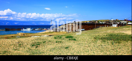 Fishing boats, village. Lake Baikal. Olkhon island. Summer. Stock Photo