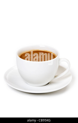 a cup of white coffee in a cup and saucer isolated against a white background Stock Photo