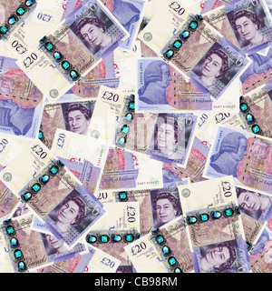 British twenty 20 pound notes sterling overhead view - 2011 design Stock Photo