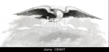Antique engraving of a Federal eagle and banner. Add your own text. From 1867 Civil war book, The Boys in Blue. Stock Photo