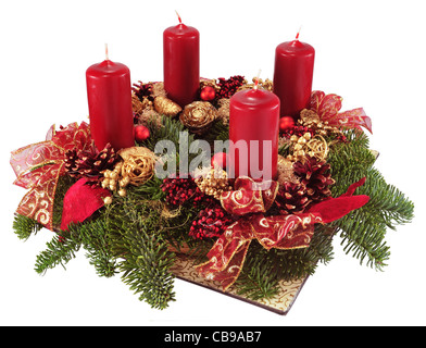 Advent wreath with red candles isolated on white. Stock Photo