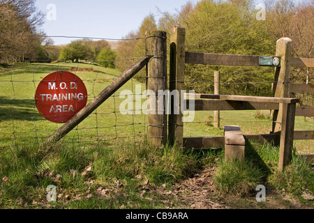 Public footpath through military training area, Holcombe, West Pennines, Bury, Lancashire, UK Stock Photo